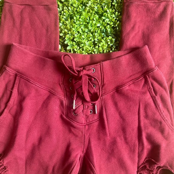 NSF Distressed Maddox Jogger Sweatpants Burgundy - Picture 3 of 8